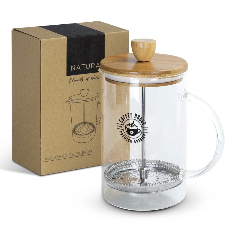 NATURA Azzurra Bamboo Lid Borosilicate Coffee Plunger
