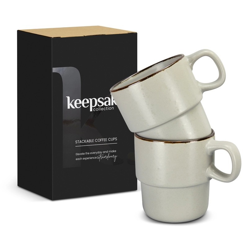 Keepsake 2 Piece Ceramic Stackable Coffee Cup Set