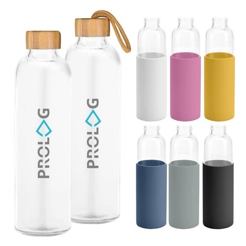 Honya 550ml Bamboo Lid Glass Drink Bottle with Sleeve