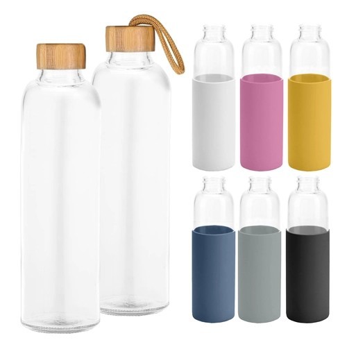 Honya 550ml Bamboo Lid Glass Drink Bottle with Sleeve