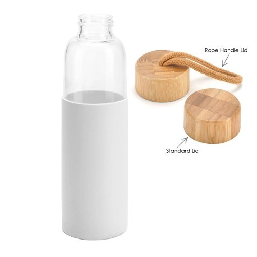 Honya 550ml Bamboo Lid Glass Drink Bottle with Sleeve