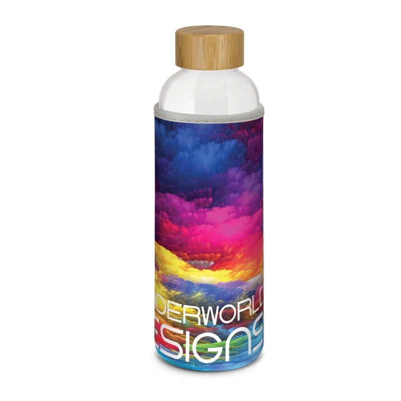 Eden 600ml Full Colour Bamboo Lid Glass Bottle