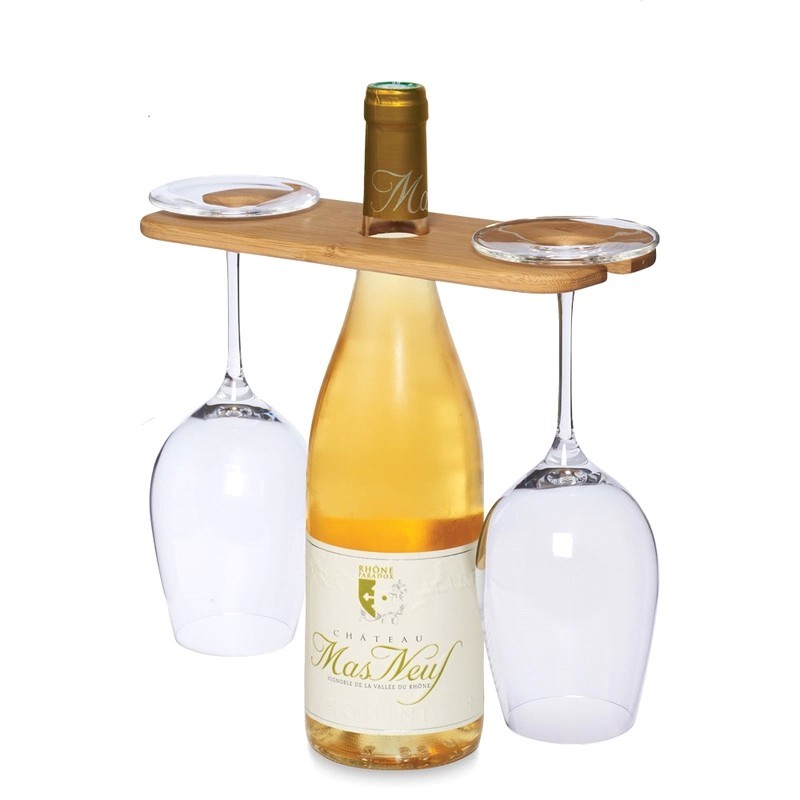 Bamboo Wine Bottle and Glass Carrier