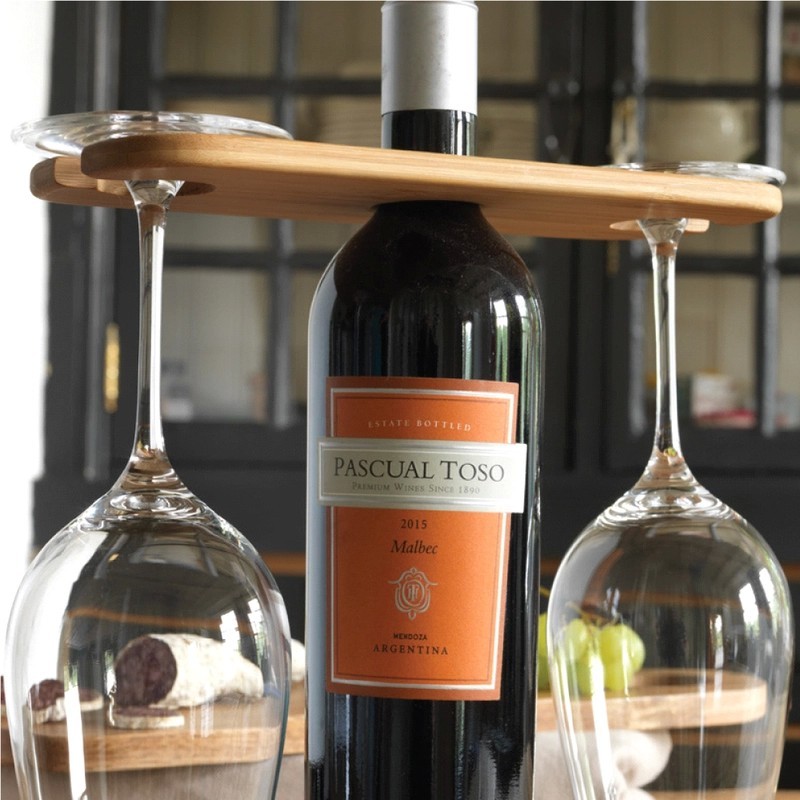 Bamboo Wine Bottle and Glass Carrier
