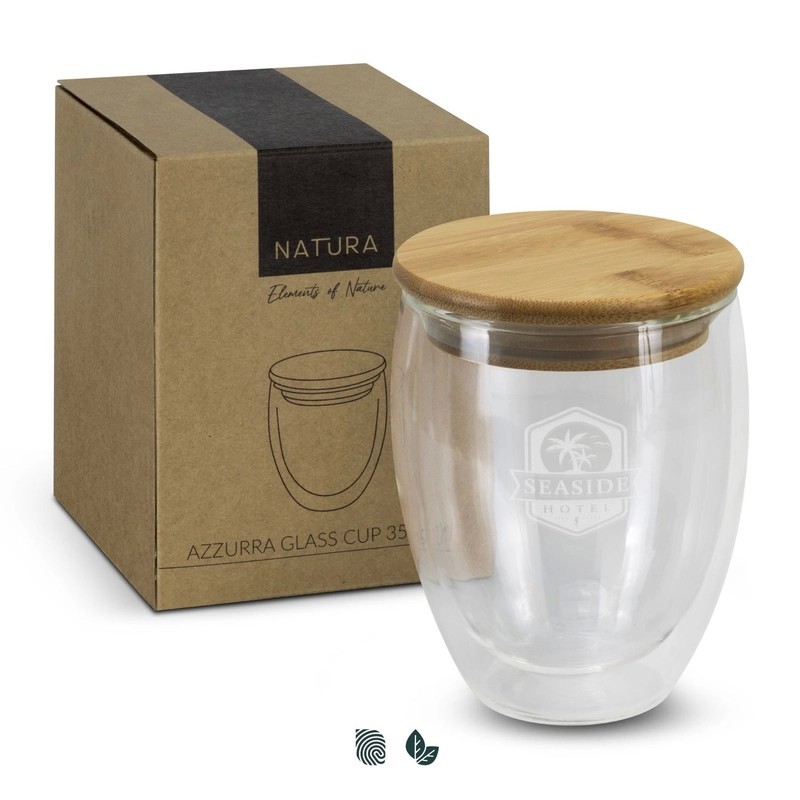 NATURA Azzurra 350ml Bamboo Lid Glass Coffee Cup