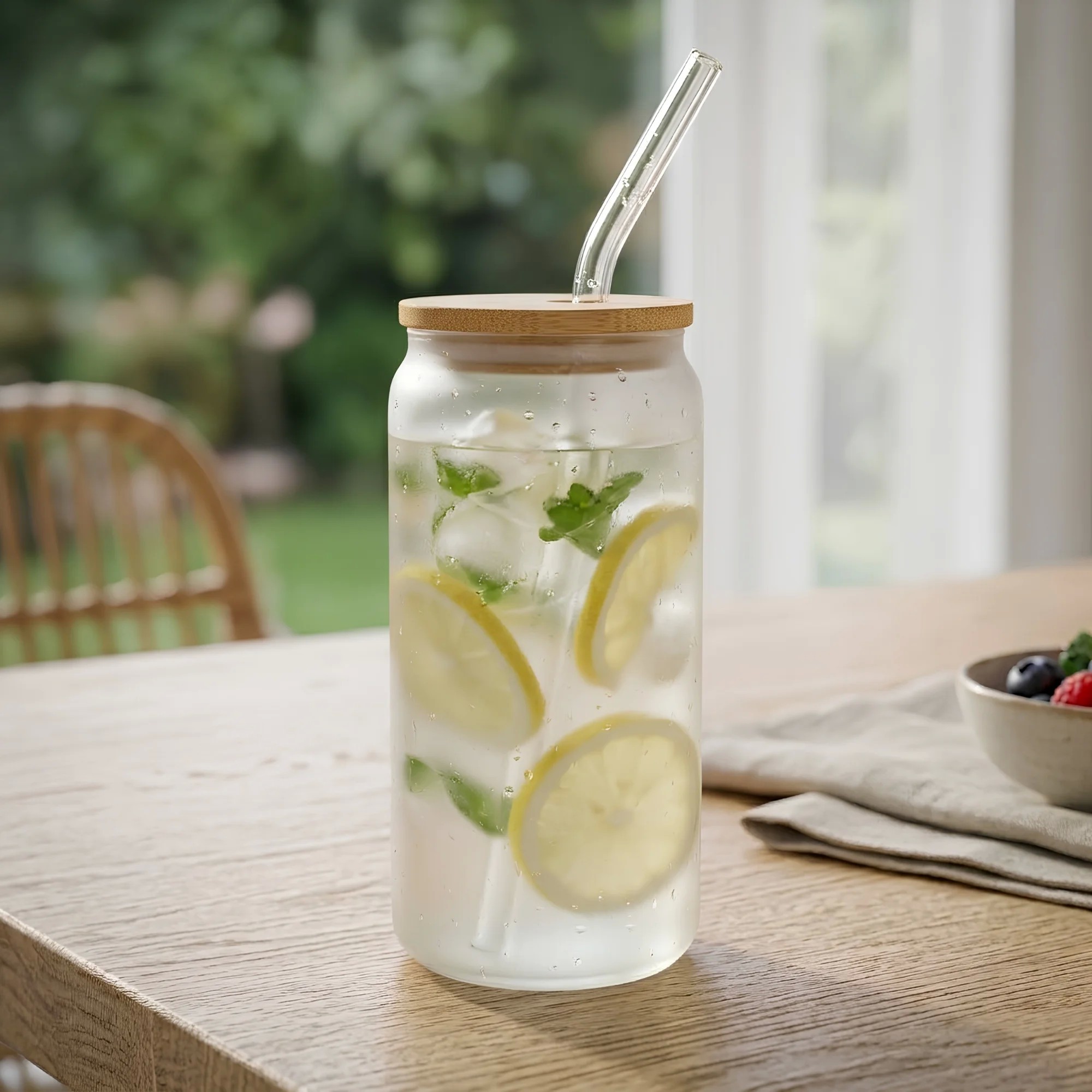 Nordic 450ml Bamboo Lid Glass Tumbler