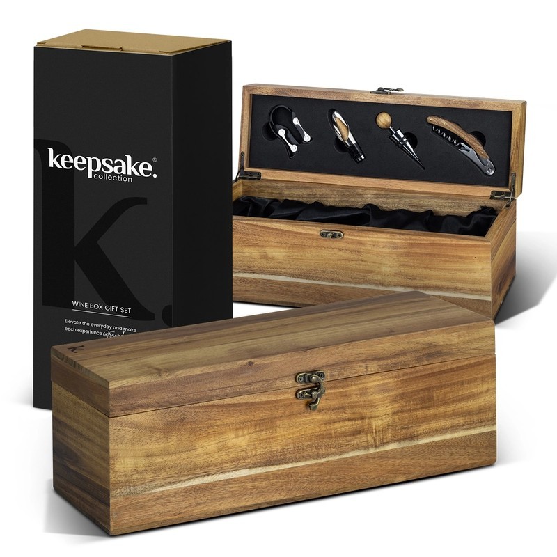 Keepsake Acacia Wine Box Gift Set