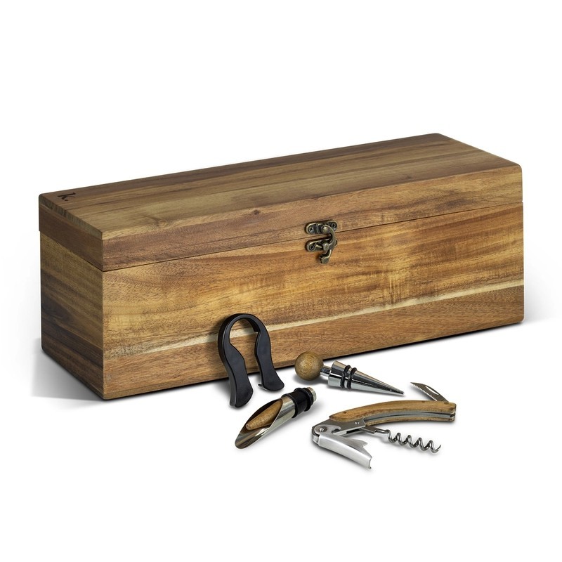 Keepsake Acacia Wine Box Gift Set