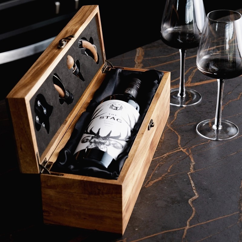 Keepsake Acacia Wine Box Gift Set